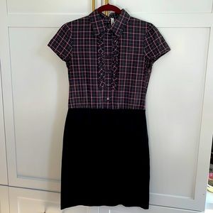 Theory work dress with plaid top and ruffle detail